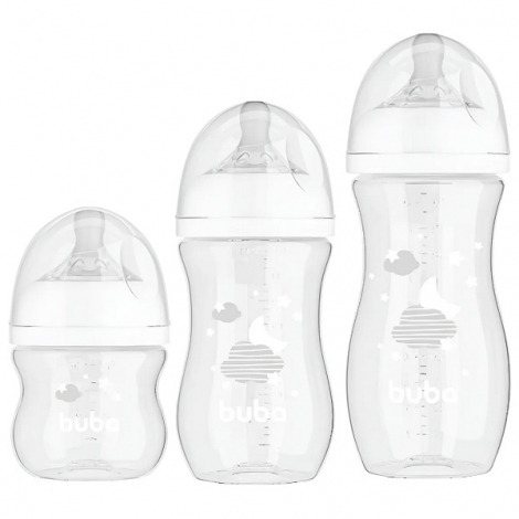Buba Kit 3 Mamadeiras Easy Flow Nuvem Branca 120Ml, 270Ml e 330Ml